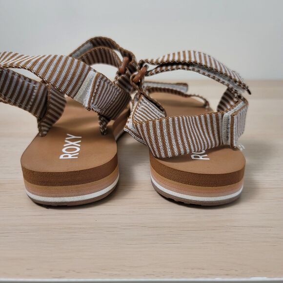 Roxy Brown and White Striped Sandals - Picture 8 of 9